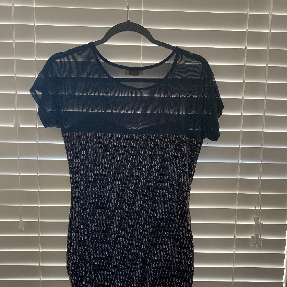 black and gold sheer top fitted dress